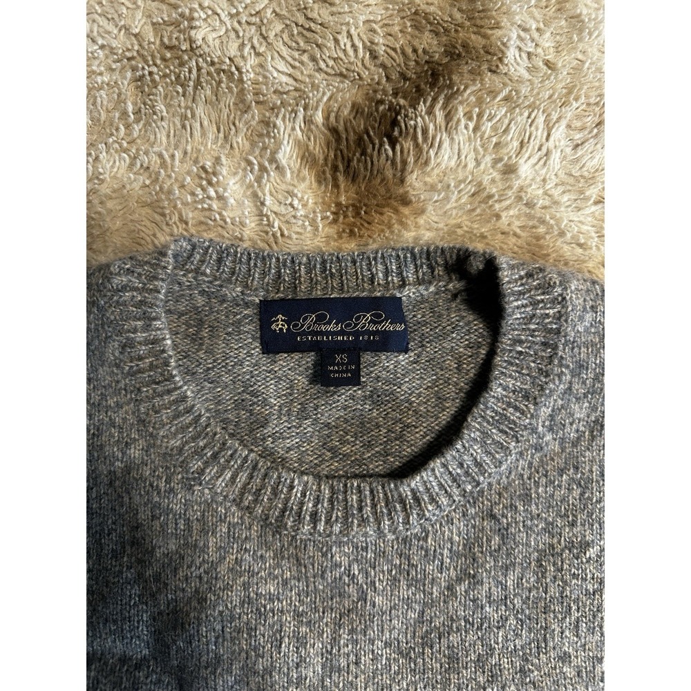 Brooks Brothers Mens XS Gray Fair Isle Border Crewneck Sweater Heathered Knit - Picture 5 of 6